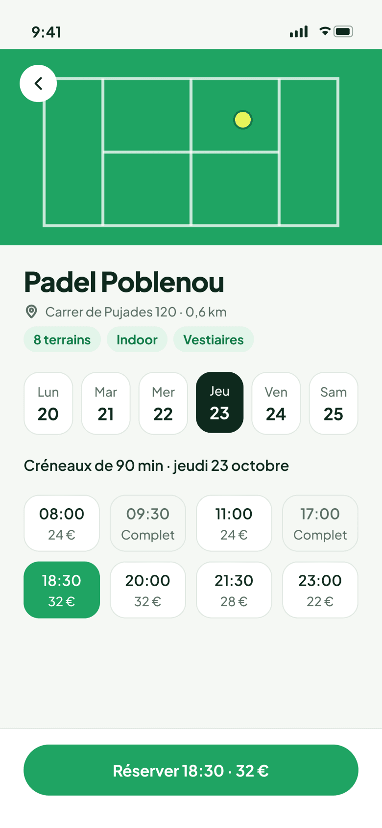 Choix du créneau dans l’app