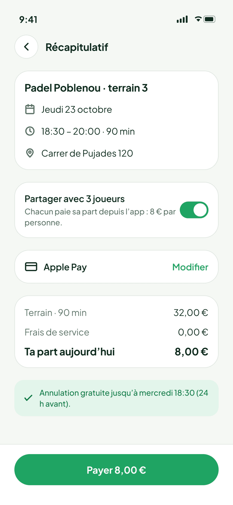 Récapitulatif et paiement de ta part